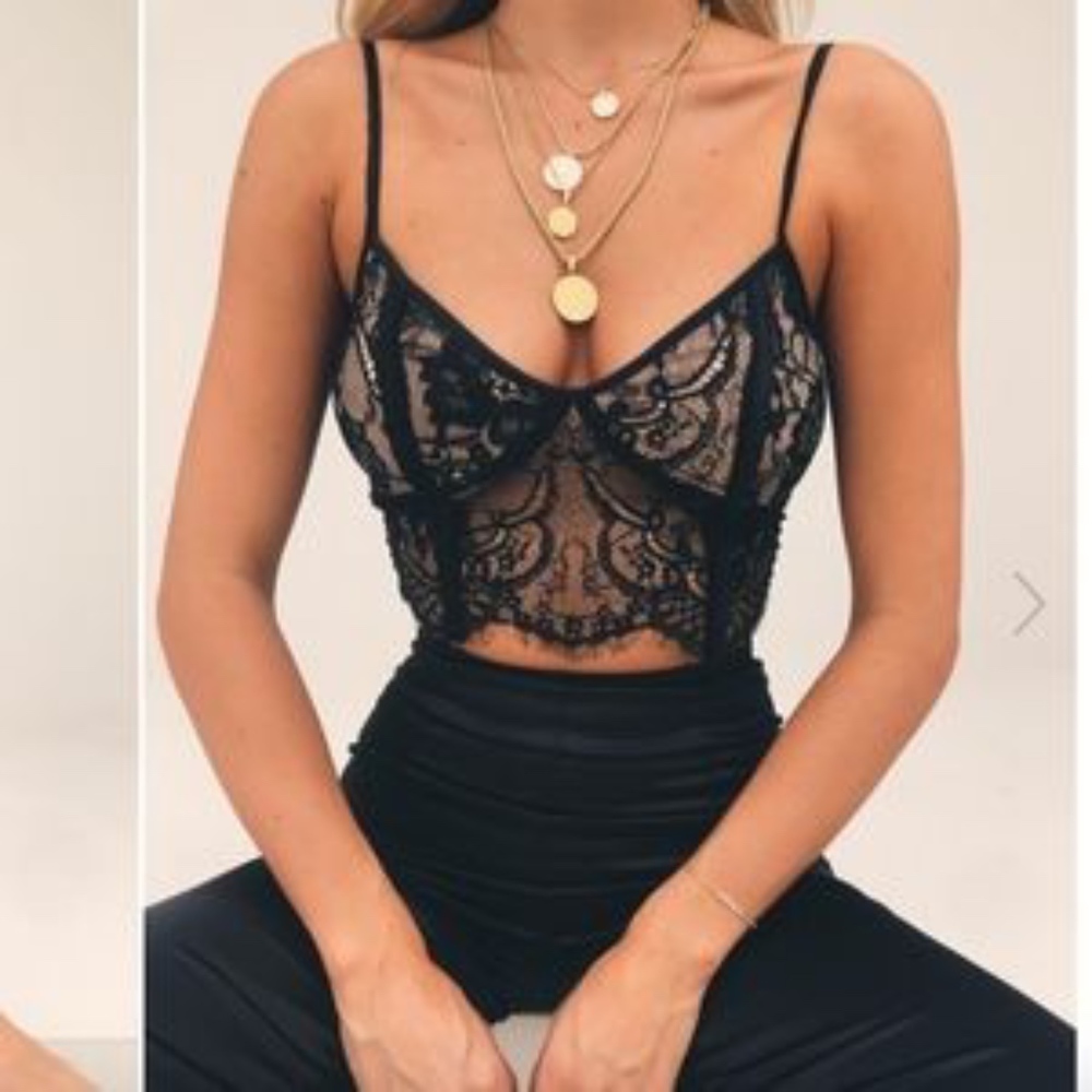 Tigermist Black lace crop top- TAGS ON